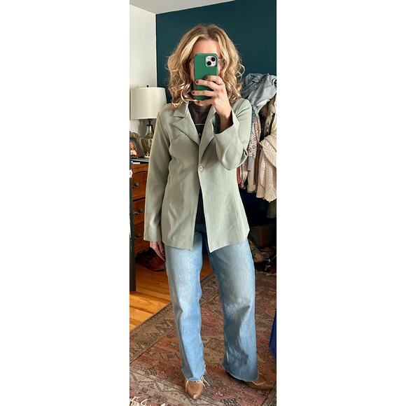 Vintage 1970's Celadon Green Blazer Size M | Western Style Dagger Collar Blazer - Picture 1 of 8